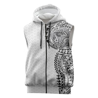 Hawaiian Traditional Tattoos Sleeveless Zip Hoodie Kakau Tribal Tropical Plant Motif White Color LT03 White - Polynesian Pride
