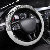 Hawaiian Traditional Tattoos Steering Wheel Cover Kakau Tribal Tropical Plant Motif White Color LT03 Universal Fit White - Polynesian Pride