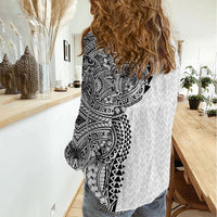 Hawaiian Traditional Tattoos Women Casual Shirt Kakau Tribal Tropical Plant Motif White Color LT03 - Polynesian Pride