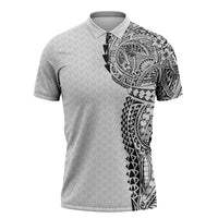 Hawaiian Traditional Tattoos Zipper Polo Shirt Kakau Tribal Tropical Plant Motif White Color LT03 White - Polynesian Pride
