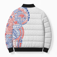 Hawaiian Traditional Tattoos Bomber Puffer Jacket Kakau Tribal Tropical Plant Motif Hawaii Flag Color Inspired LT03 - Polynesian Pride