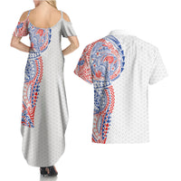 Hawaiian Traditional Tattoos Couples Matching Summer Maxi Dress and Hawaiian Shirt Kakau Tribal Tropical Plant Motif Hawaii Flag Color Inspired LT03 - Polynesian Pride