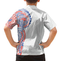 Hawaiian Traditional Tattoos Family Matching Off Shoulder Short Dress and Hawaiian Shirt Kakau Tribal Tropical Plant Motif Hawaii Flag Color Inspired LT03 - Polynesian Pride