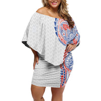 Hawaiian Traditional Tattoos Family Matching Off Shoulder Short Dress and Hawaiian Shirt Kakau Tribal Tropical Plant Motif Hawaii Flag Color Inspired LT03 Mom's Dress Multicolor - Polynesian Pride