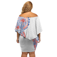 Hawaiian Traditional Tattoos Family Matching Off Shoulder Short Dress and Hawaiian Shirt Kakau Tribal Tropical Plant Motif Hawaii Flag Color Inspired LT03 - Polynesian Pride