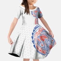 Hawaiian Traditional Tattoos Family Matching Summer Maxi Dress and Hawaiian Shirt Kakau Tribal Tropical Plant Motif Hawaii Flag Color Inspired LT03 Daughter's Dress Multicolor - Polynesian Pride