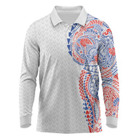 Hawaiian Traditional Tattoos Long Sleeve Polo Shirt Kakau Tribal Tropical Plant Motif Hawaii Flag Color Inspired LT03 Multicolor - Polynesian Pride