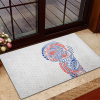 Hawaiian Traditional Tattoos Rubber Doormat Kakau Tribal Tropical Plant Motif Hawaii Flag Color Inspired LT03 - Polynesian Pride