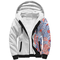 Hawaiian Traditional Tattoos Sherpa Hoodie Kakau Tribal Tropical Plant Motif Hawaii Flag Color Inspired LT03 Unisex Multicolor - Polynesian Pride