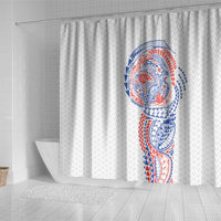 Hawaiian Traditional Tattoos Shower Curtain Kakau Tribal Tropical Plant Motif Hawaii Flag Color Inspired LT03 - Polynesian Pride