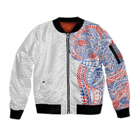 Hawaiian Traditional Tattoos Sleeve Zip Bomber Jacket Kakau Tribal Tropical Plant Motif Hawaii Flag Color Inspired LT03 Unisex Multicolor - Polynesian Pride