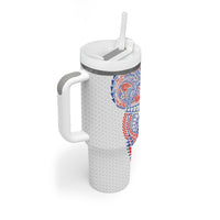 Hawaiian Traditional Tattoos Tumbler With Handle Kakau Tribal Tropical Plant Motif Hawaii Flag Color Inspired LT03 - Polynesian Pride