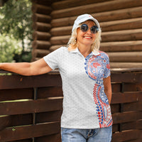 Hawaiian Traditional Tattoos Women Polo Shirt Kakau Tribal Tropical Plant Motif Hawaii Flag Color Inspired LT03 - Polynesian Pride