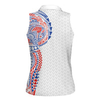Hawaiian Traditional Tattoos Women Sleeveless Polo Shirt Kakau Tribal Tropical Plant Motif Hawaii Flag Color Inspired LT03 - Polynesian Pride