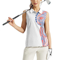 Hawaiian Traditional Tattoos Women Sleeveless Polo Shirt Kakau Tribal Tropical Plant Motif Hawaii Flag Color Inspired LT03 - Polynesian Pride