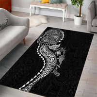 Hawaiian Kakau Tribal Sea Animals Tattoos Area Rug Black Color
