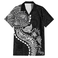 Hawaiian Kakau Tribal Sea Animals Tattoos Family Matching Off Shoulder Maxi Dress and Hawaiian Shirt Black Color LT03 Dad's Shirt - Short Sleeve Black - Polynesian Pride