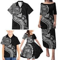 Hawaiian Kakau Tribal Sea Animals Tattoos Family Matching Puletasi and Hawaiian Shirt Black Color LT03 - Polynesian Pride
