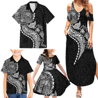 Hawaiian Kakau Tribal Sea Animals Tattoos Family Matching Summer Maxi Dress and Hawaiian Shirt Black Color LT03 - Polynesian Pride