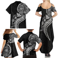 Hawaiian Kakau Tribal Sea Animals Tattoos Family Matching Summer Maxi Dress and Hawaiian Shirt Black Color LT03 - Polynesian Pride