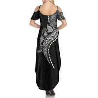 Hawaiian Kakau Tribal Sea Animals Tattoos Family Matching Summer Maxi Dress and Hawaiian Shirt Black Color LT03 - Polynesian Pride