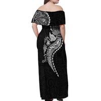 Hawaiian Kakau Tribal Sea Animals Tattoos Off Shoulder Maxi Dress Black Color LT03 - Polynesian Pride