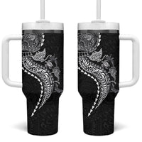 Hawaiian Kakau Tribal Sea Animals Tattoos Tumbler With Handle Black Color