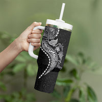 Hawaiian Kakau Tribal Sea Animals Tattoos Tumbler With Handle Black Color