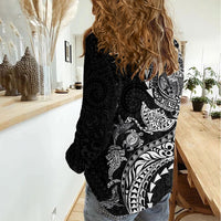 Hawaiian Kakau Tribal Sea Animals Tattoos Women Casual Shirt Black Color LT03 - Polynesian Pride