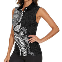 Hawaiian Kakau Tribal Sea Animals Tattoos Women Sleeveless Polo Shirt Black Color LT03 - Polynesian Pride