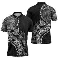 Hawaiian Kakau Tribal Sea Animals Tattoos Zipper Polo Shirt Black Color LT03 - Polynesian Pride