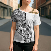 Hawaiian Kakau Tribal Sea Animals Tattoos Cross Shoulder Shirt White Color LT03 - Polynesian Pride