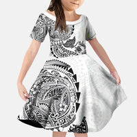 Hawaiian Kakau Tribal Sea Animals Tattoos Family Matching Off Shoulder Short Dress and Hawaiian Shirt White Color LT03 Daughter's Dress White - Polynesian Pride