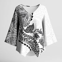 Hawaiian Kakau Tribal Sea Animals Tattoos Kimono Sleeve Blouse White Color