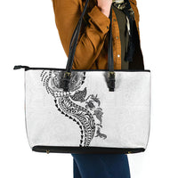 Hawaiian Kakau Tribal Sea Animals Tattoos Leather Tote Bag White Color