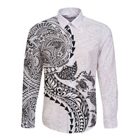 Hawaiian Kakau Tribal Sea Animals Tattoos Long Sleeve Button Shirt White Color