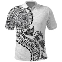 Hawaiian Kakau Tribal Sea Animals Tattoos Polo Shirt White Color LT03 White - Polynesian Pride