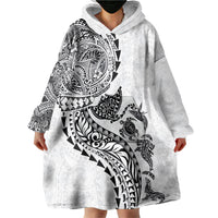 Hawaiian Kakau Tribal Sea Animals Tattoos Wearable Blanket Hoodie White Color LT03 - Polynesian Pride