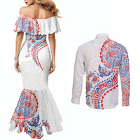 Hawaiian Kakau Tribal Sea Animals Tattoos Couples Matching Mermaid Dress and Long Sleeve Button Shirt Hawaii Flag Color Inspired LT03 - Polynesian Pride