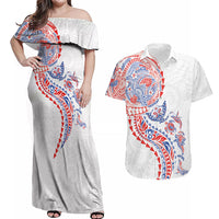 Hawaiian Kakau Tribal Sea Animals Tattoos Couples Matching Off Shoulder Maxi Dress and Hawaiian Shirt Hawaii Flag Color Inspired LT03 Multicolor - Polynesian Pride
