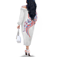 Hawaiian Kakau Tribal Sea Animals Tattoos Family Matching Off The Shoulder Long Sleeve Dress and Hawaiian Shirt Hawaii Flag Color Inspired LT03 - Polynesian Pride