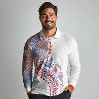 Hawaiian Kakau Tribal Sea Animals Tattoos Long Sleeve Polo Shirt Hawaii Flag Color Inspired LT03 - Polynesian Pride