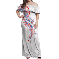 Hawaiian Kakau Tribal Sea Animals Tattoos Off Shoulder Maxi Dress Hawaii Flag Color Inspired LT03 Women Multicolor - Polynesian Pride