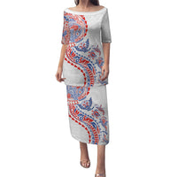 Hawaiian Kakau Tribal Sea Animals Tattoos Puletasi Hawaii Flag Color Inspired LT03 Long Dress Multicolor - Polynesian Pride