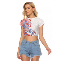Hawaiian Kakau Tribal Sea Animals Tattoos Raglan Cropped T Shirt Hawaii Flag Color Inspired LT03 Female Multicolor - Polynesian Pride