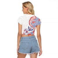 Hawaiian Kakau Tribal Sea Animals Tattoos Raglan Cropped T Shirt Hawaii Flag Color Inspired LT03 - Polynesian Pride