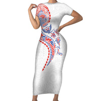 Hawaiian Kakau Tribal Sea Animals Tattoos Short Sleeve Bodycon Dress Hawaii Flag Color Inspired LT03 Long Dress Multicolor - Polynesian Pride