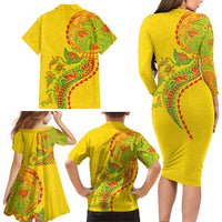 Hawaiian Kakau Tribal Sea Animals Tattoos Family Matching Long Sleeve Bodycon Dress and Hawaiian Shirt Kanaka Maoli Flag Color Inspired LT03 - Polynesian Pride