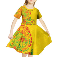 Hawaiian Kakau Tribal Sea Animals Tattoos Kid Short Sleeve Dress Kanaka Maoli Flag Color Inspired LT03 - Polynesian Pride