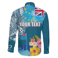Personalised Tuvalu Independence Day Family Matching Long Sleeve Bodycon Dress and Hawaiian Shirt Tuvaluan Tribal Flag Style LT03 - Polynesian Pride